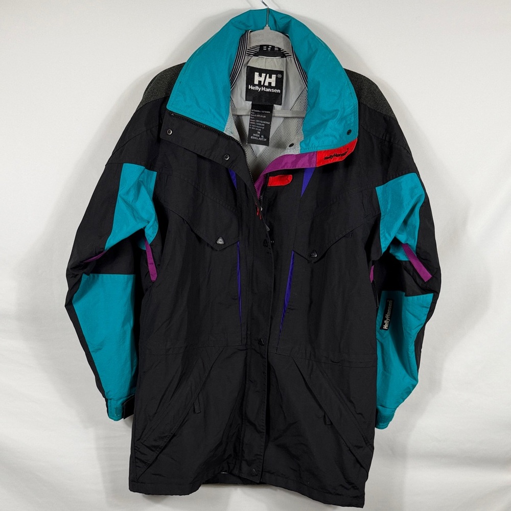 Helly Hansen Black, Turquoise VTG snowboard ski‎ coat. Men’s size M. Full zip